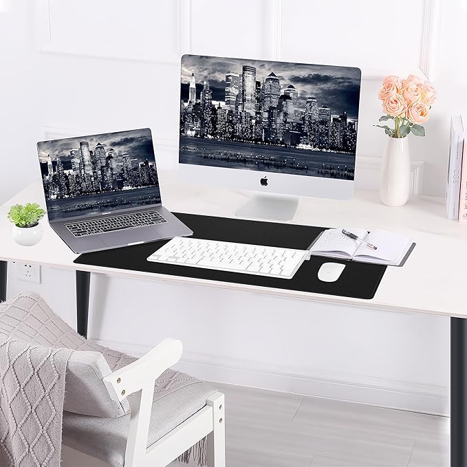 AFIING Dual-Sided Desk Pad, Natural Cork & PU Leather, Desk Mat Protector Non-Slip, Waterproof, Easy Clean,Large Mouse mats for Office and Home Work(Black, 31.5"x17")