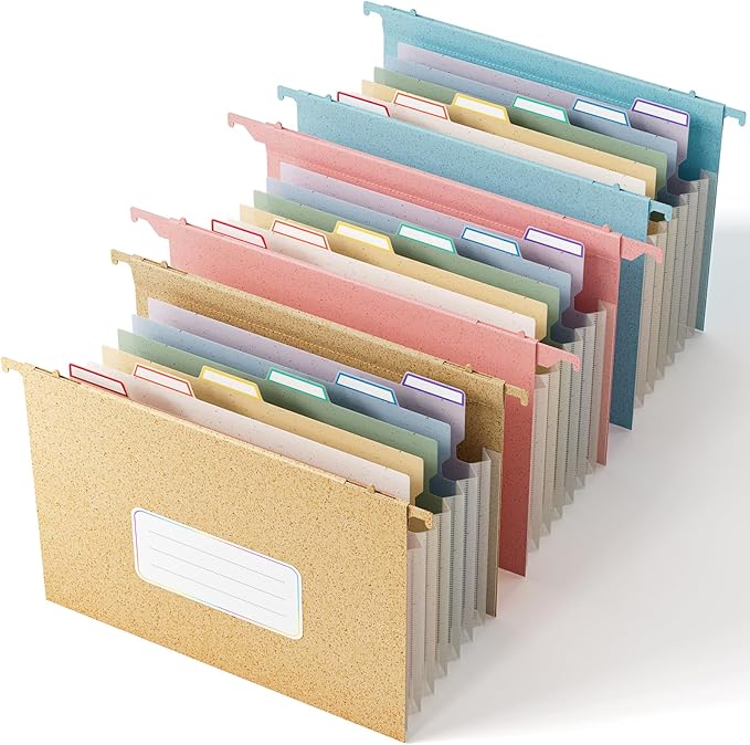 Wheat Straw Expanding Hanging File Folders, 3 Color File Organizer, 1.2" Accordion Pockets, Large Capacity, Letter Size for Filing Cabinet, 100% BPA Free, Return to Nature, Healthy Living