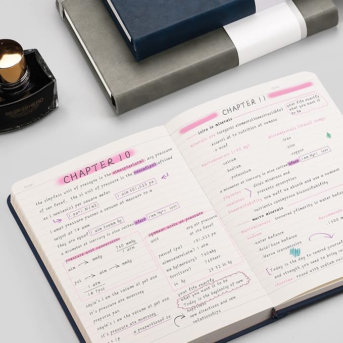 AHGXG Thick Journal Lined Notebook - 320 Numbered Pages A5 College Ruled Notebook for Writing, 100gsm Lined Paper, Leather Hardcover, for Women Men Work Office School, 5.75'' X 8.38''-Dark Blue