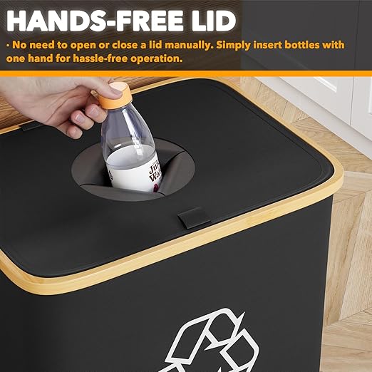 SpaceAid Recycling Bin for Kitchen 26 Gallon, 100L Recycle Bin with Lid and 2 Reusable Inner Bags, for Bottle Can Glass Plastic Stickers, Black