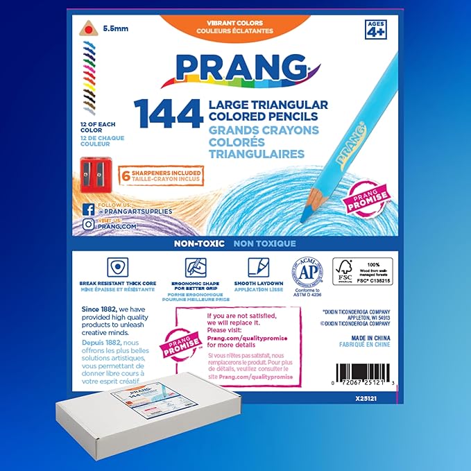 Prang Easy to Hold Colored Pencils Class Pack, 12 Colors, 5.5 mm Core, 144 Pencils, 6 Sharpeners, My First
