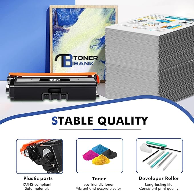 TN-431 TN431 4-Color Toner Cartridge Set 4 Pack Compatible for Brother TN431 TN 431 TN-431 TN431BK for Brother MFC-L8900CDW HLL8360CDW HLL8260CDW MFCL8610CDW HLL8360CDWT Printer Ink (BCYM)
