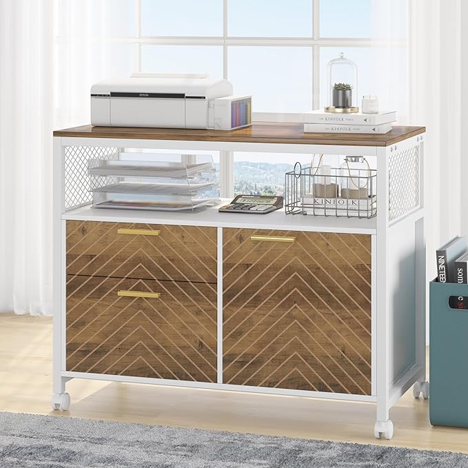 Tribesigns Office Desk with Drawers Sets, 63 inches L Shaped Computer Desk with Mobile File Cabinet,Big Executive Desk for Home Office Furniture Sets (Light Walnut, 63-inch)