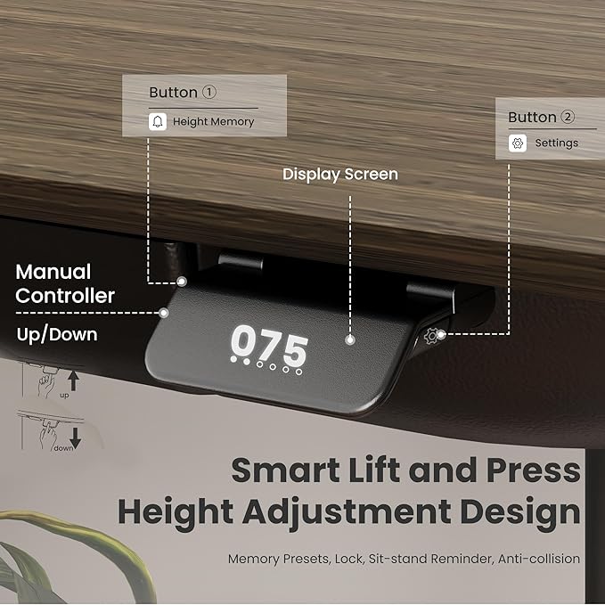 COLAMY Electric Adjustable Standing Desk – 48 x 28 Inch Sit Stand Desk with Drawer & Cable Management, Dual Motor Lift System, Ergonomic Footrest, Home Office Table (Veneer Desktop, Walnut + Black)
