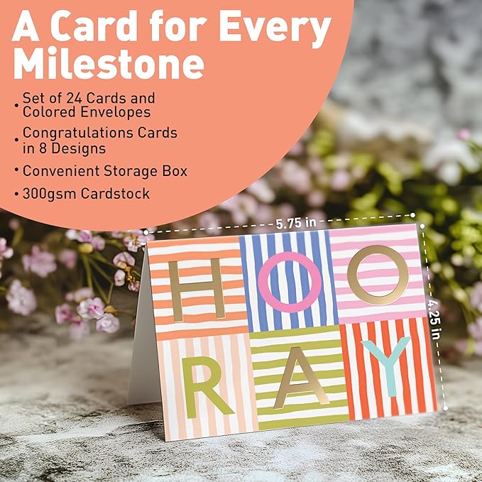 Sweetzer & Orange S&O Fun Congratulations Cards with Envelopes - Colorful Congrats Card Pack of 24 - Encouragement with Envelopes - Appreciation for Coworkers - Boxed Compliment Cards - Recognition