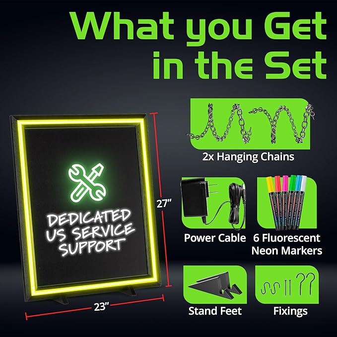 Green Light LED Message Writing Board with 8 Border Color Options, 23"L x 27"W