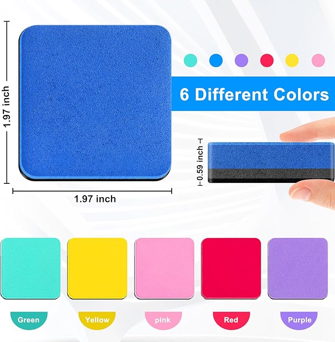 96 Pack Dry Erase Erasers, Mini Magnetic Dry Erase Eraser Bulk, Square Colorful White Board Dry Erasers, Ideal Chalkboard Cleansers, Perfect for Kids Classroom, Home and Office (1.97 x 1.97 Inch)