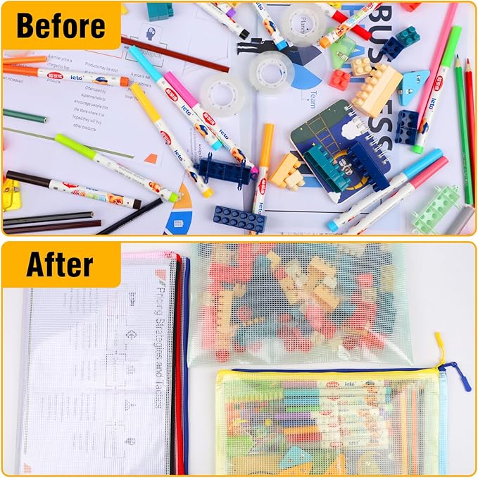 24pcs Mesh Zipper Pouch Bags - A4 Zipper Bags for Classroom Organization, Board Game & Puzzle Storage