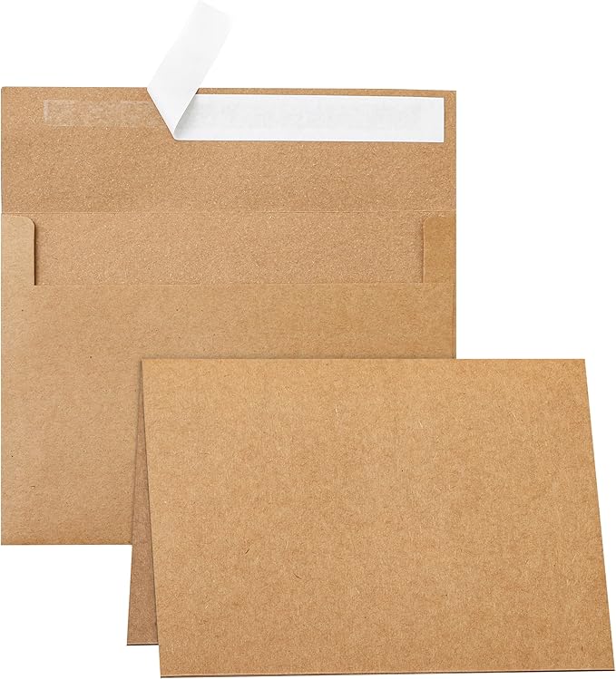 Brown Blank Thank You Cards and Envelopes 4.25 x 5.5 Heavyweight Folded Cardstock and Printable A2 Envelopes Self Seal 20 Packs for Graduation Invitations, Wedding, Greeting Cards, Birthday
