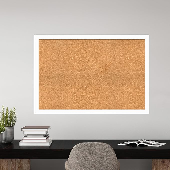 Amanti Art Natural Cork Board for Wall, 35x51 Vision Board with White Frame, Oversize Corkboard Office Decor for Home Organization, Casual Corkboard Pinboard to Display Items for Home Organization in