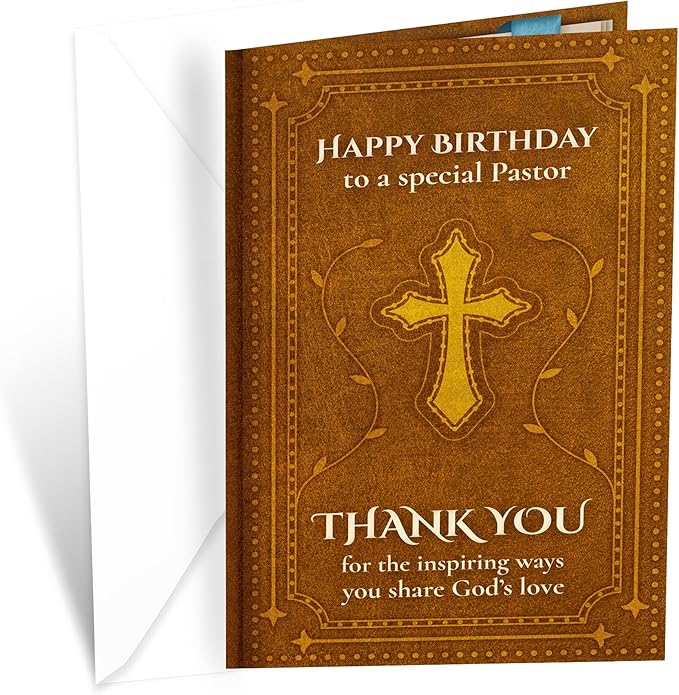 Prime Greetings Religious Birthday Card For Pastor, Made in America, Eco-Friendly, Thick Card Stock with Premium Envelope 5in x 7.75in, Packaged in Protective Mailer