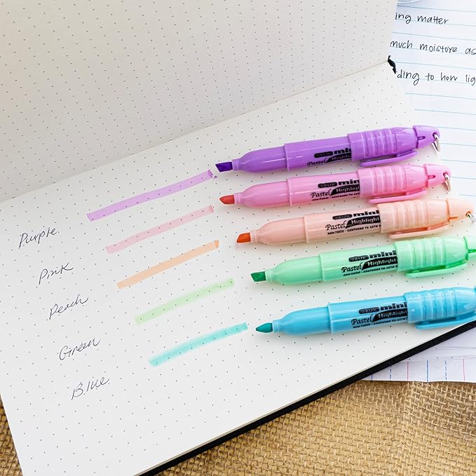 BAZIC Mini Highlighter Pen Pastel Color, Chisel Tip Broad Fine Line Highlighters Unscented (5/Pack), 24-Packs