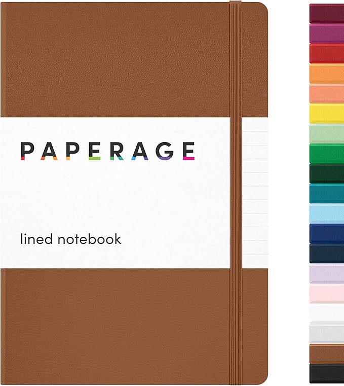 PAPERAGE Lined Journal Notebook, (Cognac), 160 Pages, Medium 5.6 in x 8 in - 100 GSM Thick Paper – Hardcover Journaling Notebook for Work, School & Note Taking