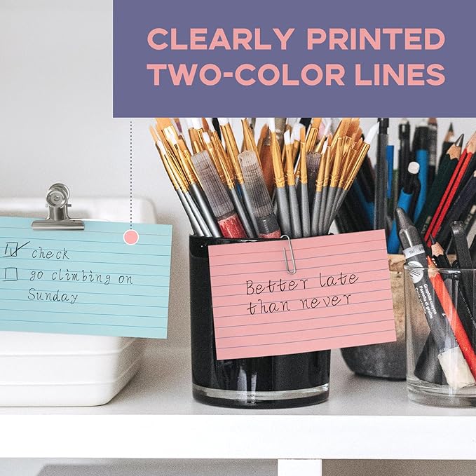 Colored Index Cards 3x5, Goefun Lined Notecards 100Pcs, 4 Color Flsahcards for Studying, Memo Cards, Office Supply, DIY, To Do List, Presentation