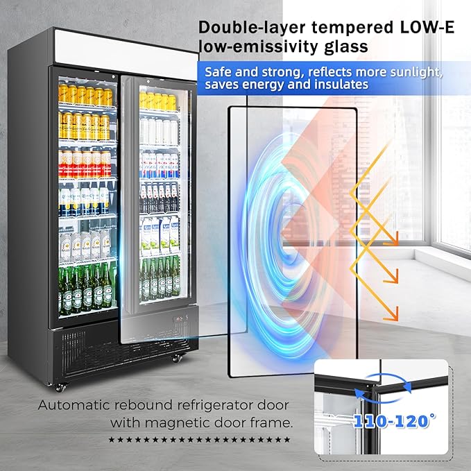 Commercial Merchandiser Display Refrigerator with 2 Glass Doors 30 Cu.ft Beverage Back Bar Cooler Black Drink Fridge for Convenience Stores, Supermarkets,Bars,Offices