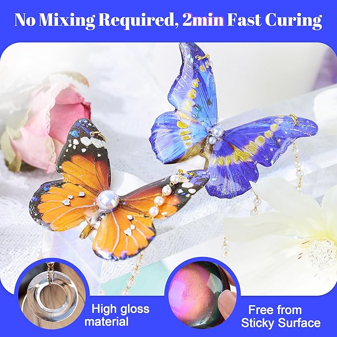 Bsrezn 1000g UV Cure Resin Kit with Mica Powders of 6 Colors, Premixed Resin for Jewelry Making and Craft Decoration(1 x 1000g)