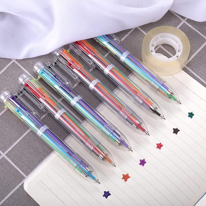 EEOYU 23 Pack Multicolor Pens 0.5mm 6-in-1 Retractable Ballpoint Pens 6 Colors Transparent Barrel Ballpoint Pen for Office School Supplies Students Children Gift