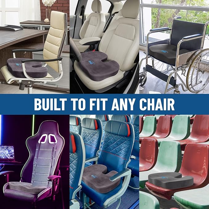 Everlasting Comfort Doctor Recommended Memory Foam Seat Cushions for Office Chairs - HSA FSA Eligible Tailbone Pain Relief Cushion, Sciatica & Back Support, Office Chair Cushion & Car Seat Cushion