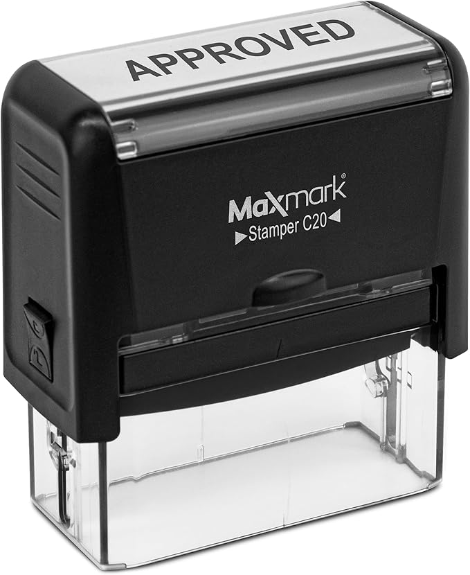 MaxMark Customized Self Inking Stamp - Up to 4 Lines of Text - Medium Size - Choose from 15 Ink Colors