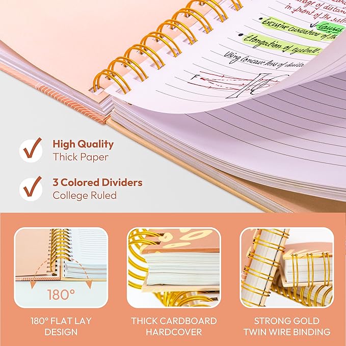 Journals for Writing, 300 Thick Pages, 10.25" X 7.25, Large Hardcover College Ruled Spiral Notebook, Perfect for Note taking, Journaling