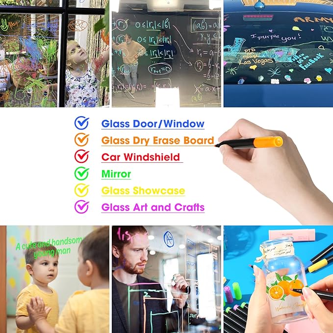Liquid Chalk Markers for Acrylic Calendar Planning Board Clear Glass Dry Erase Board Whiteboard Window Mirror Christmas Halloween Painting, 14 Pack, 12 Vibrant Colors, 1mm Fine Points, Easy Wet Erase