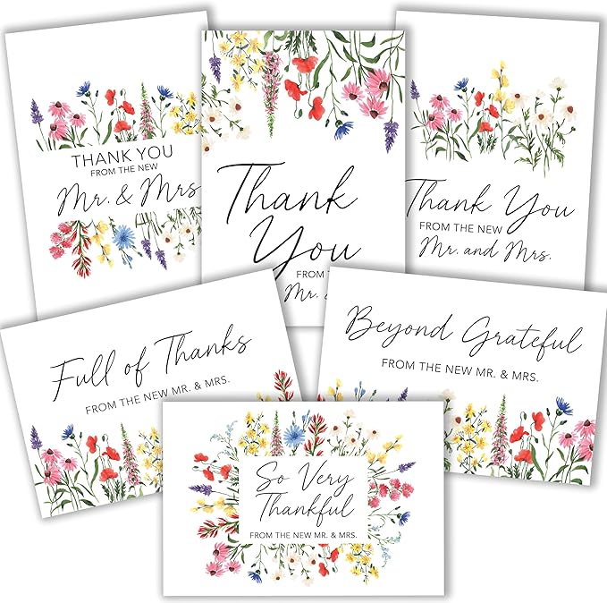 54 Wildflower Wedding Thank You Cards with Envelopes Wedding - Bulk Thank You Cards Wedding with Envelopes, Elegant Thank You Wedding Cards with Envelopes, Wedding Thank You Notes Wedding Cards Bulk