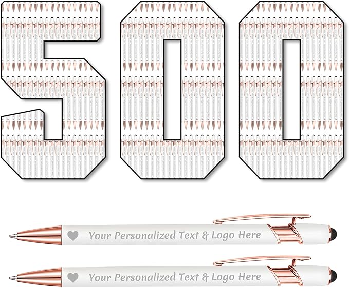 STREADVE 500 Personalized Custom Pens Engraved Writing Pen with Name Logo, Customized Promotional Items Stylus Pen Gifts for Communion Wedding Men Women Realtor Business, White
