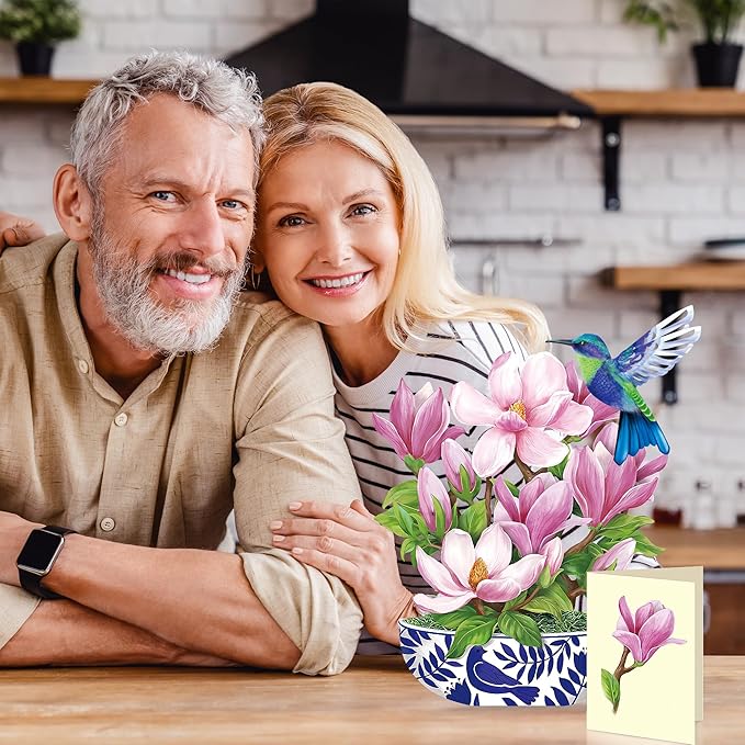 Airpark Paper Pop Up Cards, Magnolia Flowers & Bird, 12inch Paper Flowers 3D Popup Cards with Blank Note Card and Envelope for Birthday, Anniversary, Easter, Get Well Gifts for Women Lover