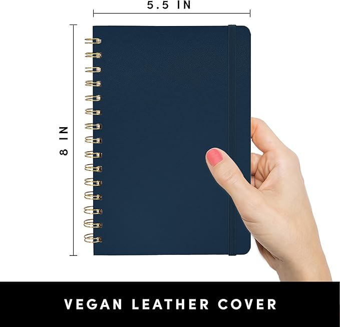 PAPERAGE Lined Spiral Journal Notebook, (Navy), 160 Pages, Medium 5.5 inches x 8 inches - 100 GSM Thick Paper, Hardcover, Double-Wire Spiral Journal & Notebook