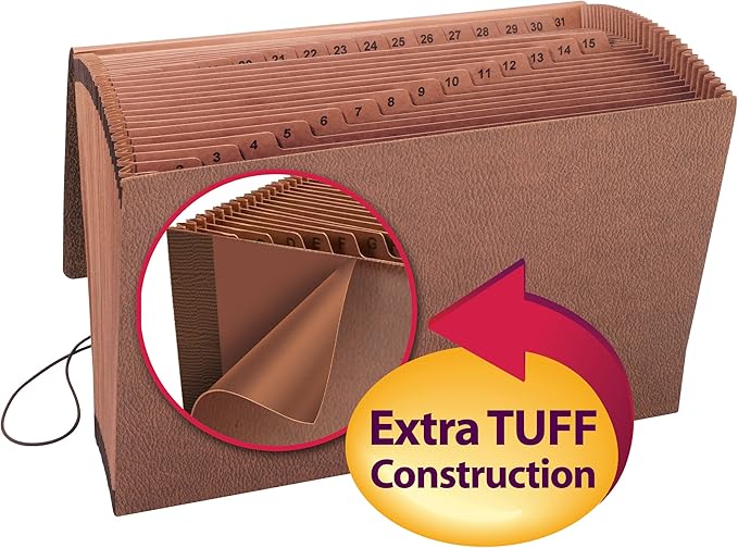 Smead TUFF Expanding File, 31 Pockets, Daily (1-31), Flap and Cord Closure, Legal Size, Redrope (70369)