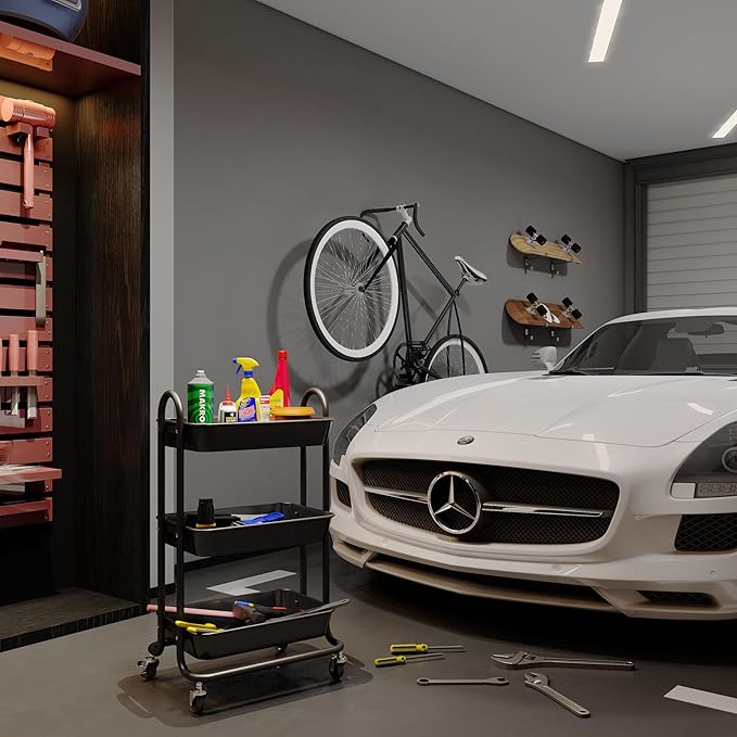 3-Tier Black Utility Rolling Cart,Kitchen Storage Carts with Wheels,Black Metal Rolling Cart for Office,Home,Kitchen,Garden（18"x11.4"x31.2"）