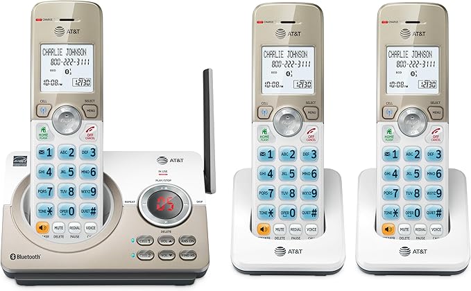 AT&T DL72319 DECT 6.0 3-Handset Cordless Phone for Home with Connect to Cell, Call Blocking, 1.8" Backlit Screen, Big Buttons, intercom, and Unsurpassed Range