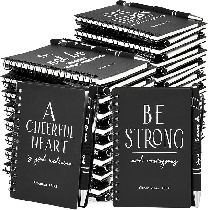 Christian Prayer Journal Spiral Black Notebooks Bulk Small Notepad with Pens - Small Notepads (4.13”x5.43”) - inspirational Gifts for male, Church Members & Bible Study Groups (30 sets Black)
