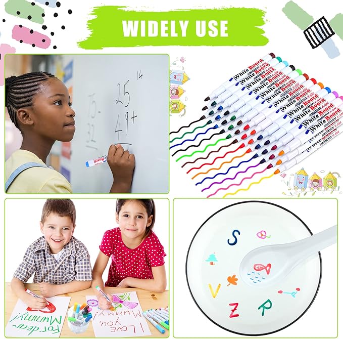 Teling 36 Pcs Magic Drawing Pen Bundle 12 Colors Magical Water Painting Pens for Kids Create Magic Pen Floating Ink Drawings Set with Spoons and Towel, Tattoo Water Marker Xmas Gift for Boy and Girl