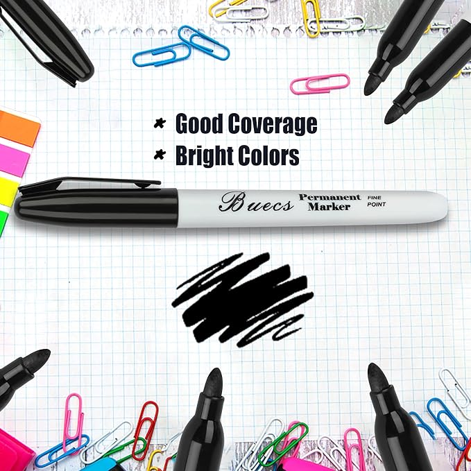 Permanent Markers, 128 Count Black Permanent Markers, Fine Point, Waterproof & Smear Proof Markers, Quick Drying, Office Supplies for School, Office, Home