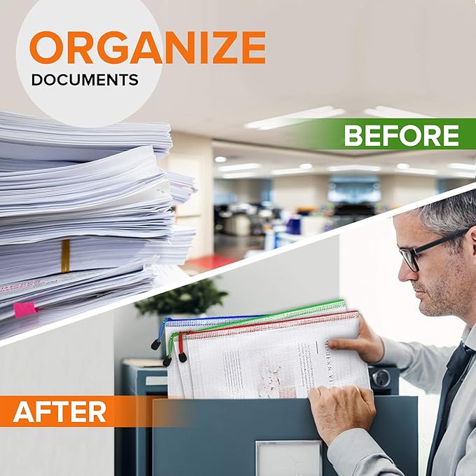 5 Pack Mesh Zipper Pouch Bags 10x14 inch - Plastic Zipper Pouches for Organizing - Document Bags With Zipper - Letter Size Zipper Pouch - Document Pouch With Zipper - Mesh Pouch With Zipper