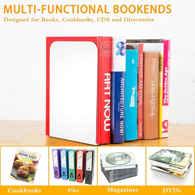 VFINE Bookends 3 Pairs, White Metal Bookends, Book Ends for Shelves, Bookends for Shelves, Desktop Bookend, Book Ends for Heavy Books