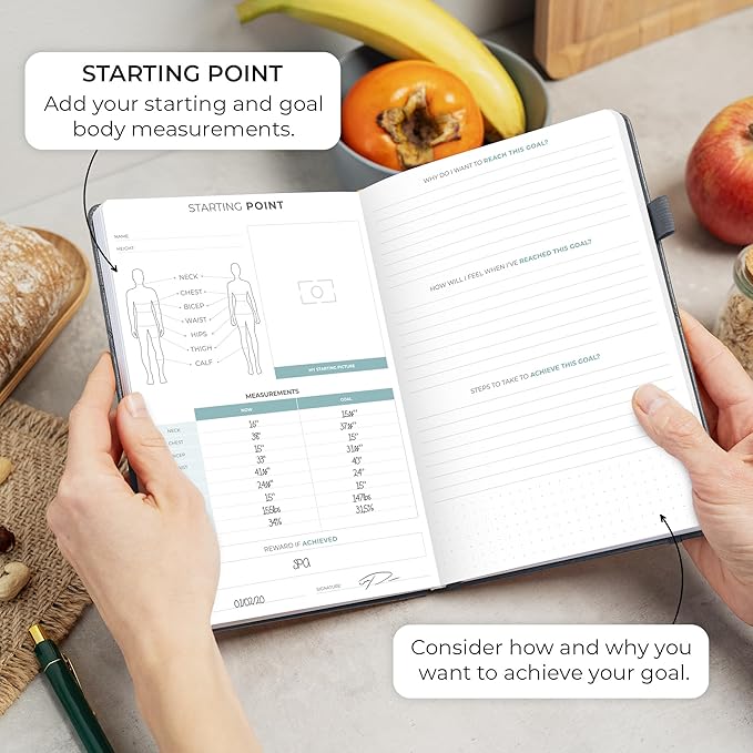 Clever Fox Food Journal - Daily Food Diary, Meal Planner to Track Calories & Nutrients, Weight Tracker Notebook, A5 (Silver Black)