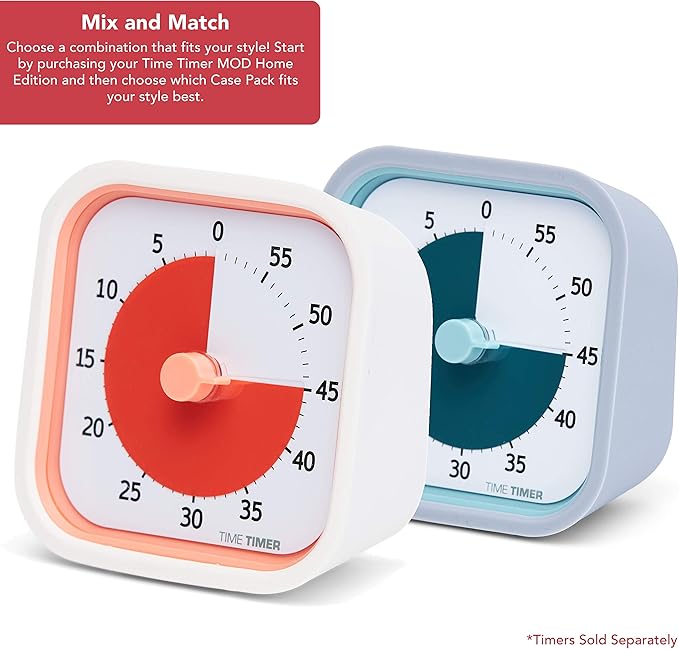 TIME TIMER Home MOD Neutral Cases - for Classroom Learning, Homeschool Study Tool, Student Desk Clock and Office Meetings with Silent Operation (2-Pack)