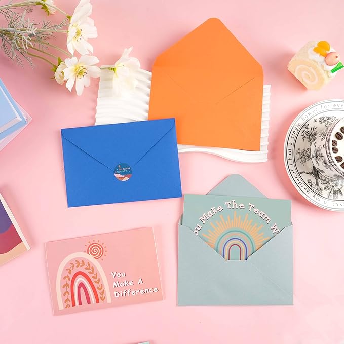 24 Pack Employee Appreciation Cards with Envelopes and Stickers, 6x4in Thank You Cards for Coworkers Recognition, Promotion, Work Anniversary Blank Inside, 6 Boho Designs