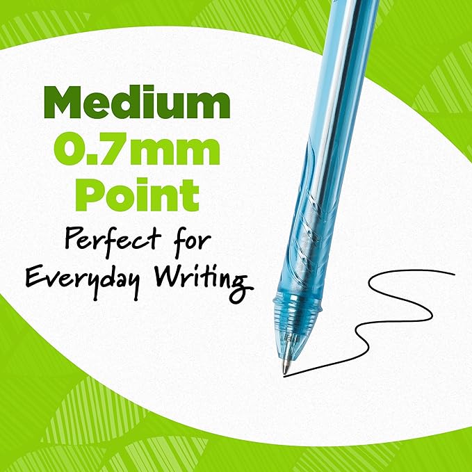 BIC Ecolutions Ocean-Bound Plastic Gel Pens, Medium Point (1.0mm), 12-Count Pack, Retractable Black Ink Pens Made from 78% Ocean-Bound Recycled Plastic Excluding Ink Cartridge