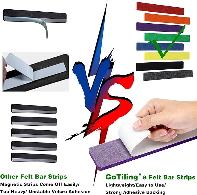 Cork Board for Walls - 8 Pack Felt Pin Board Bar Strips - Self-Adhesive Lightweight Bulletin Board - Cork Board for Office with 40 Push Pins No Damage for Wall