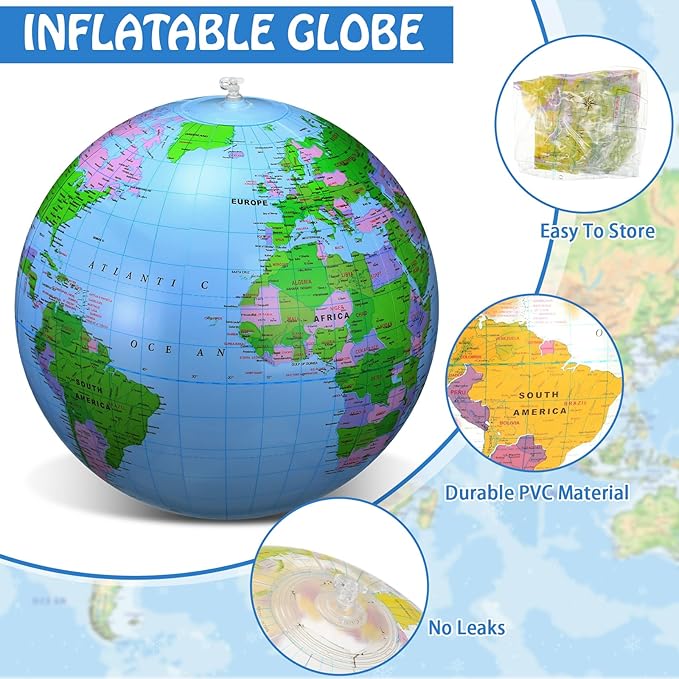 Pangda 2 Pack Inflatable Globe Blow up World Globe Beach Ball Globe for Party Bags, PVC Material