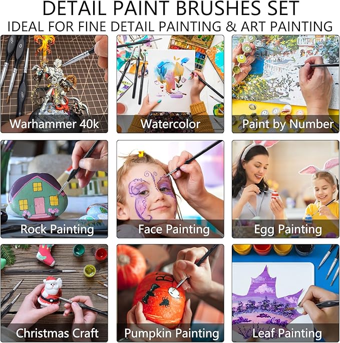 Detail Paint Brush Set,11pcs Miniature Paint Brushes for Fine Detailing, Art Painting, Micro Paint Brush Set for Acrylic, Watercolor, Oil, Paint by Number, Citadel, Figurine, Models, 40k