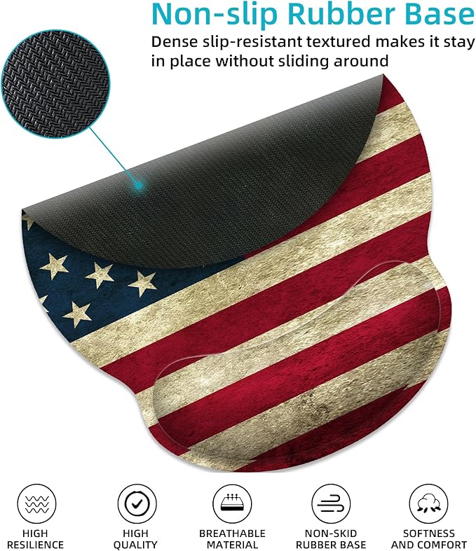 Ergonomic Mouse Pad with Wrist Support,American Flag Mouse Pad with Wrist Rest,Relieve Wrist Pain Mousepad Non-Slip Rubber Base,Mouse Pads for Desk,Computers,Laptop,Office,Home,Gaming,Accessories