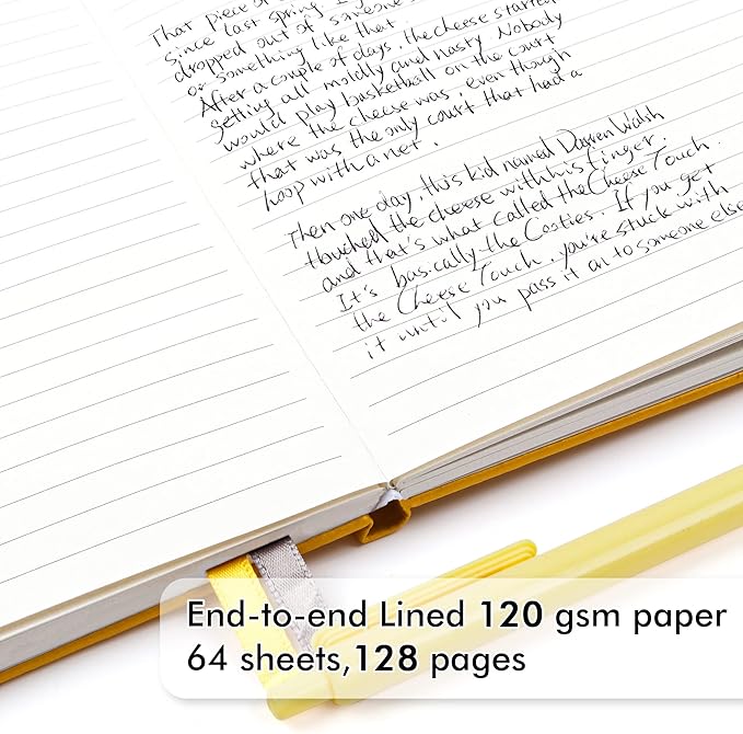 feela 3 Pack Notebooks Journals Bulk with 3 Black Pens, A5 Hardcover Notebook Classic Ruled Lined Journal Set with Pen Holder for Work Business Journaling Note Taking, 120 GSM, 5.1”x8.3”, Yellow