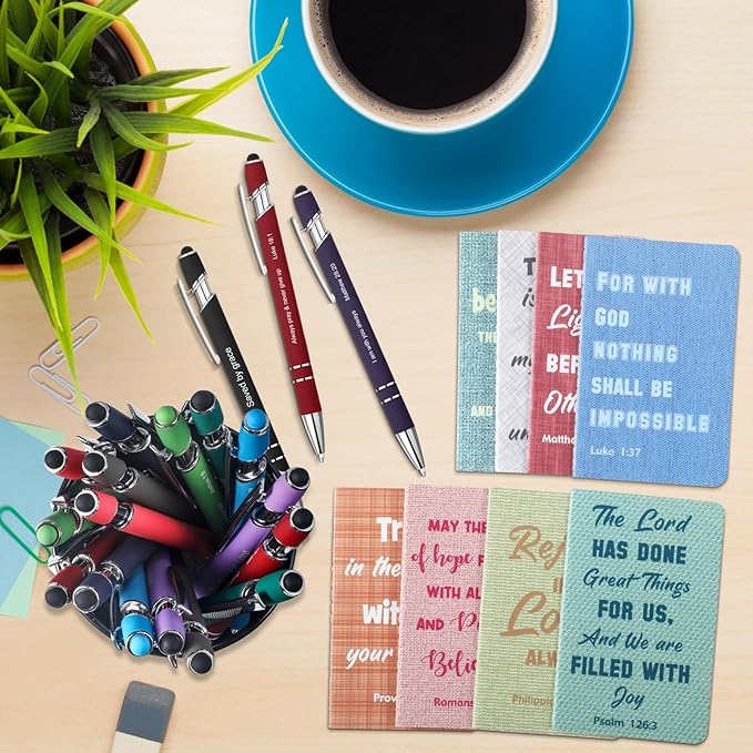 Funrous 32 Pcs Motivational Quote Pens Inspirational Notepads Mini Journal with Ballpoint Pen Small Notebooks Gift Set for Men Women Coworkers, Adult Party Favors Prizes Gift Bulk(Texture)