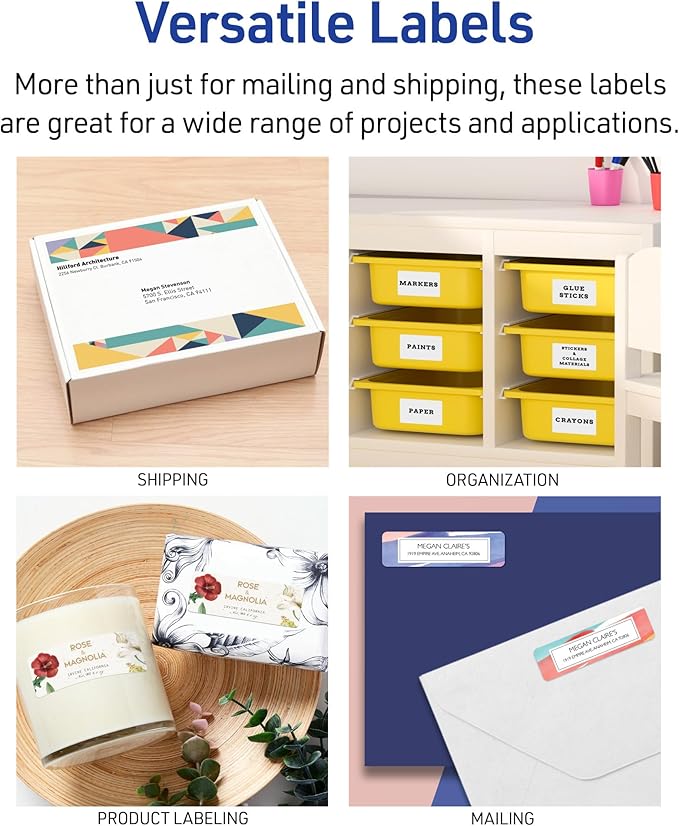 Avery Easy Peel Printable Address Labels with Sure Feed, 1" x 2-5/8" Customizable Stickers, White, 1,500 Blank Mailing Labels, Great for Mailing, Shipping, and More (2-Pack of 08160)