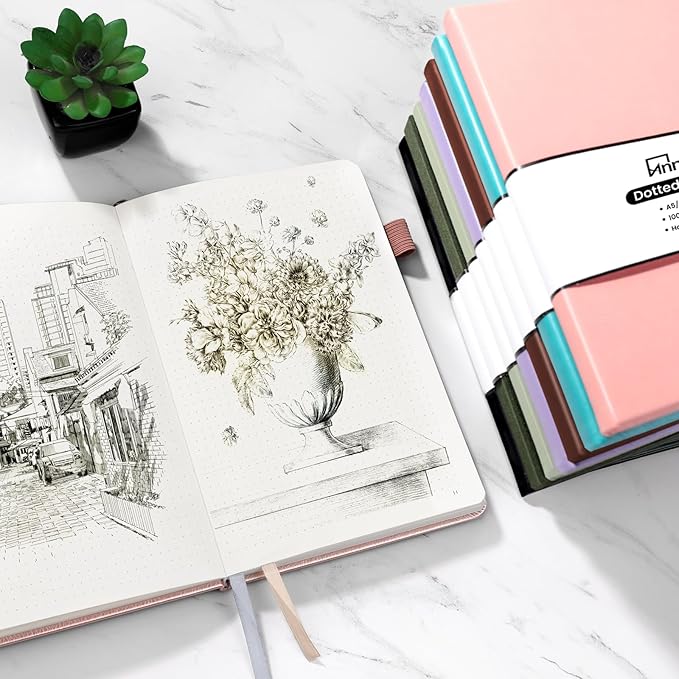 Annecy Numbered Bullet Dotted Journal Notebook, Medium 5.5x 8.25, 160 Pages 100GSM Writing Paper, A5 Deep Green Linen Cover