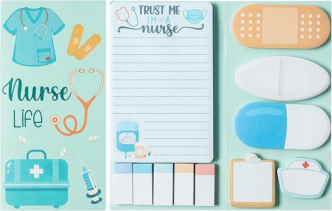 Nurse Sticky Notes Set, 550 Sheets, Cute Cartoon Medical Supplies Self-Stick Notes Pads Bundle Writing Memo Pads for Nursing Student Essentials Hospital Back to School Nurse Supplies Gift